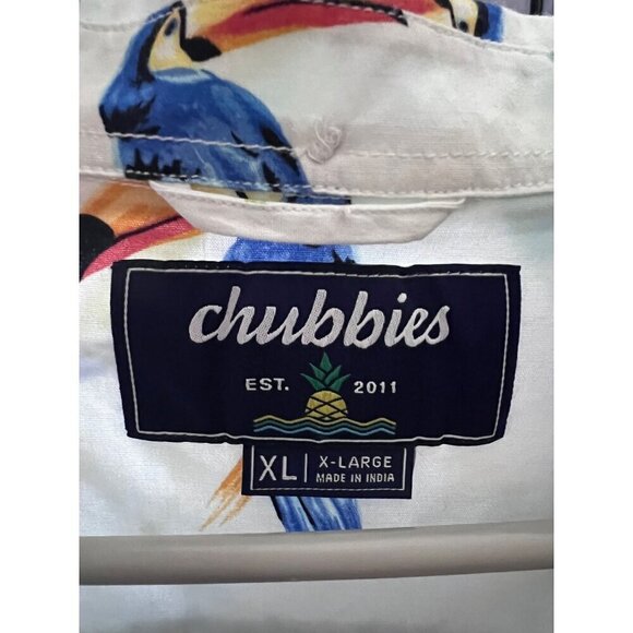Chubbies Mens White Hawaiian Aloha Toucan Bird Button Up Shirt XL Pocket Cotton - Picture 6 of 7